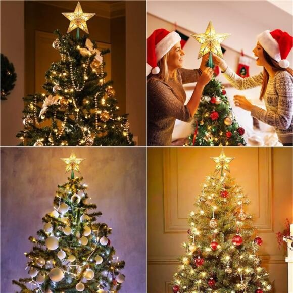 Gold Christmas Tree Topper Star Lights 9.5 Inch 3D Double Sided Xmas Decor - Picture 6 of 7